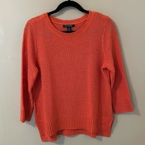 Lauren Ralph Lauren Orange Lightweight Knit Crew Neck Sweater Size Large